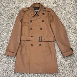 Express Man Bronze Water Resistant Trench Coat with Belt — Size Small